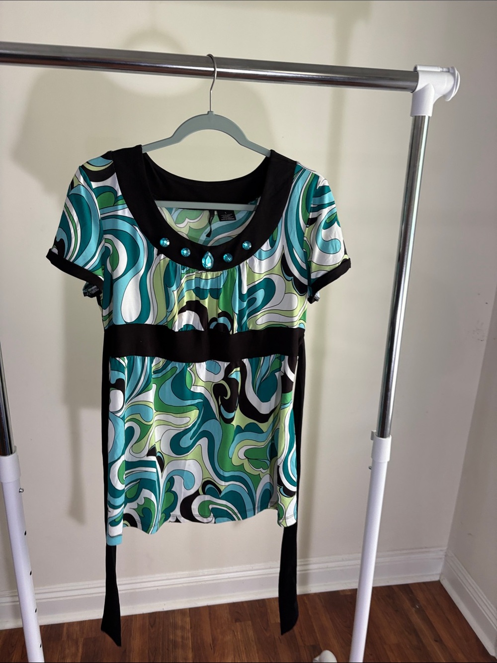 new directions Teal, Aqua & Black Short-Sleeve Scoop Neck Tunic